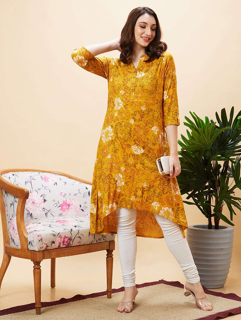 women mustard viscose asymmetric kurta - 20288171 -  Standard Image - 3