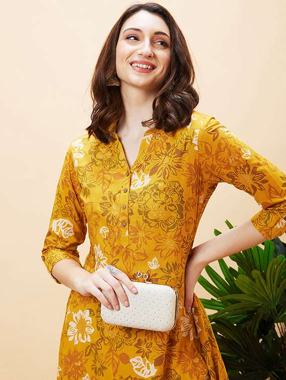 women mustard viscose asymmetric kurta - 20288171 -  Standard Image - 5