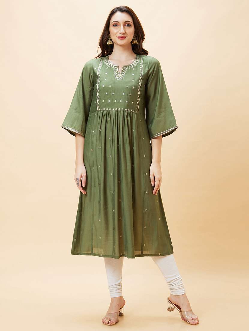 women green polyester a-line kurta - 20288175 -  Zoom Image - 0