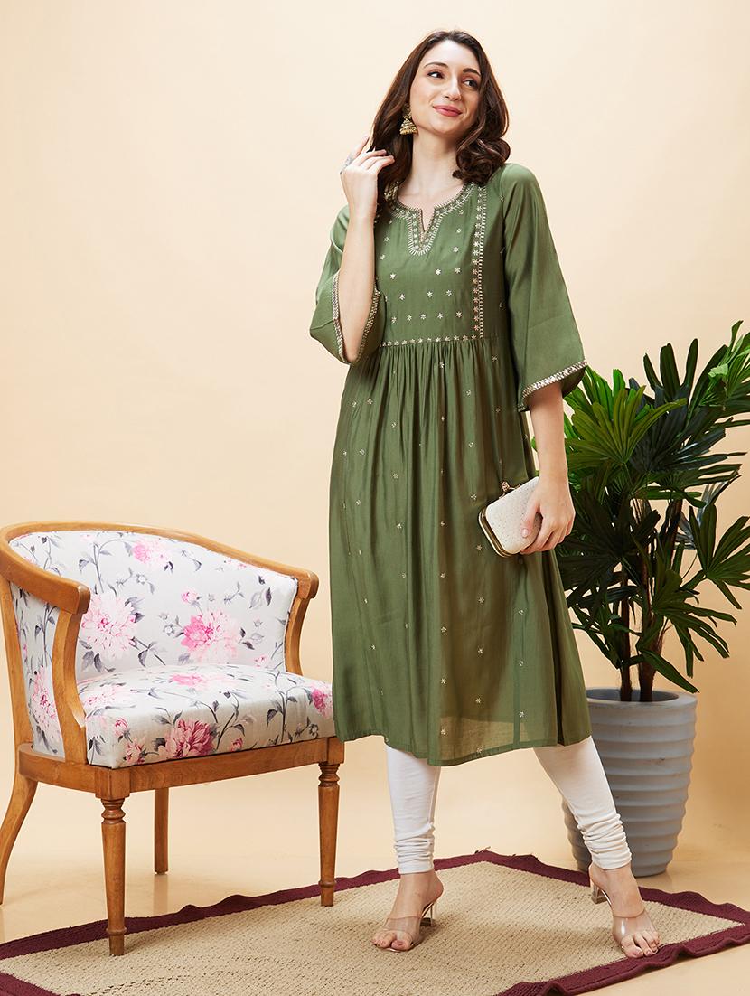 women green polyester a-line kurta - 20288175 - Standard Image - 3