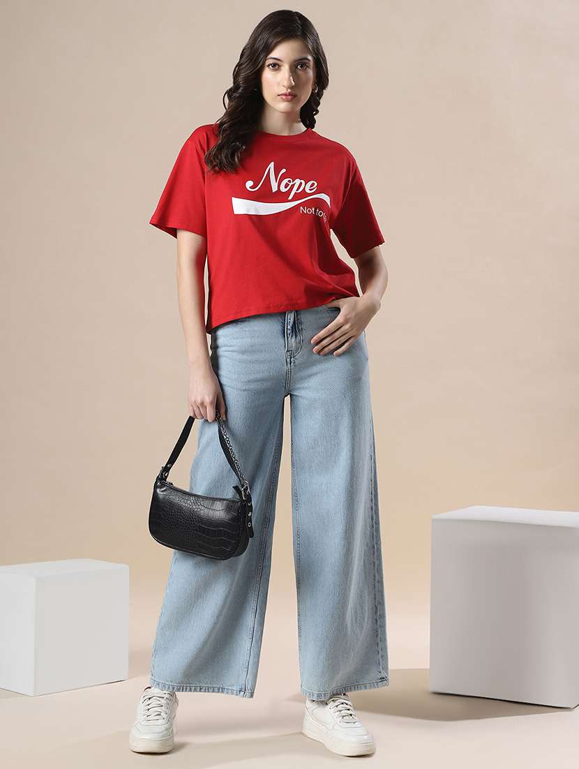 globus women red drop shoulder graphic printed oversized trendy crop t-shirt - 20288193 -  Standard Image - 3