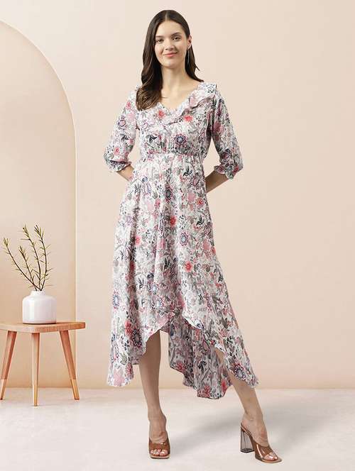 white floral print high low dress - 20288226 -  Standard Image - 0