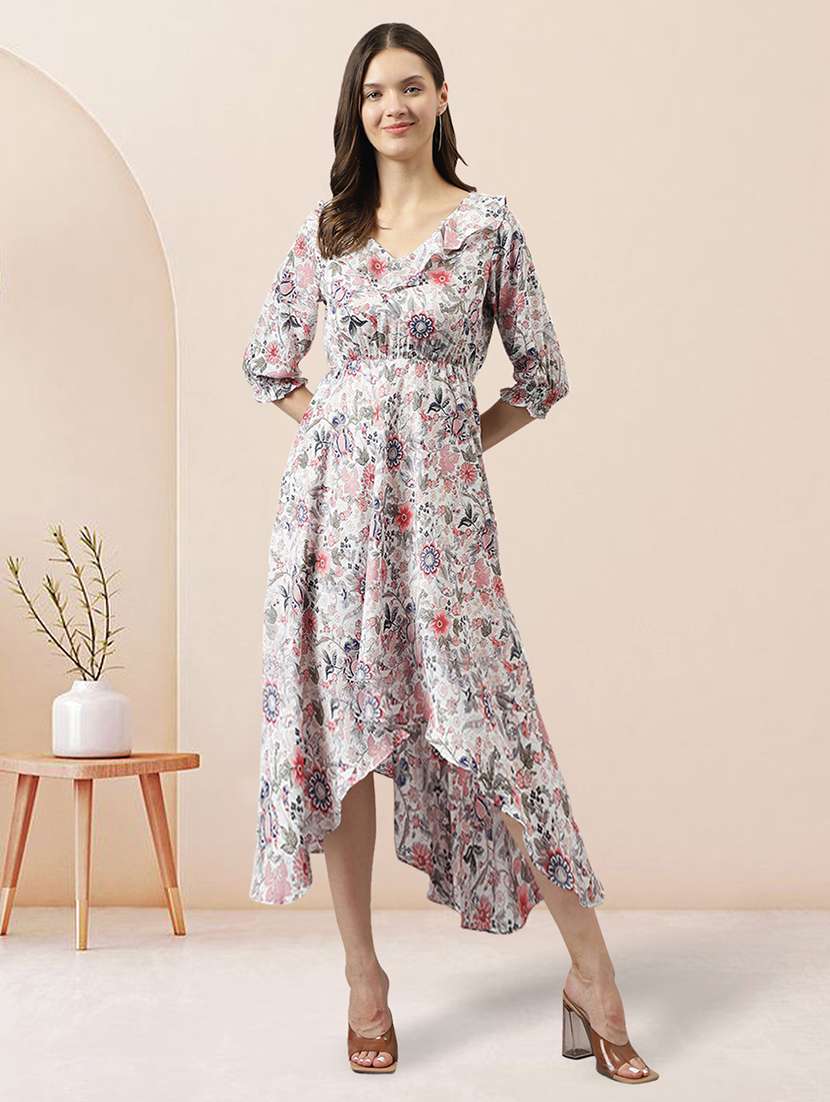 white floral print high low dress - 20288226 -  Zoom Image - 0