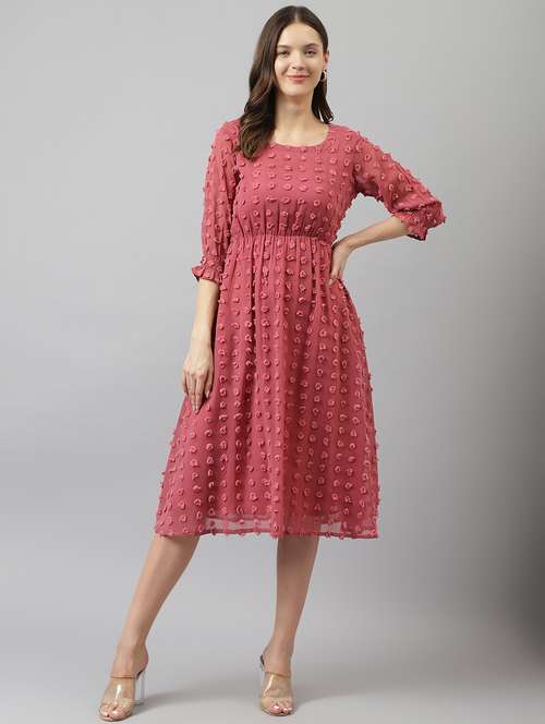 pink self designed fit & flare dress - 20288228 -  Standard Image - 0