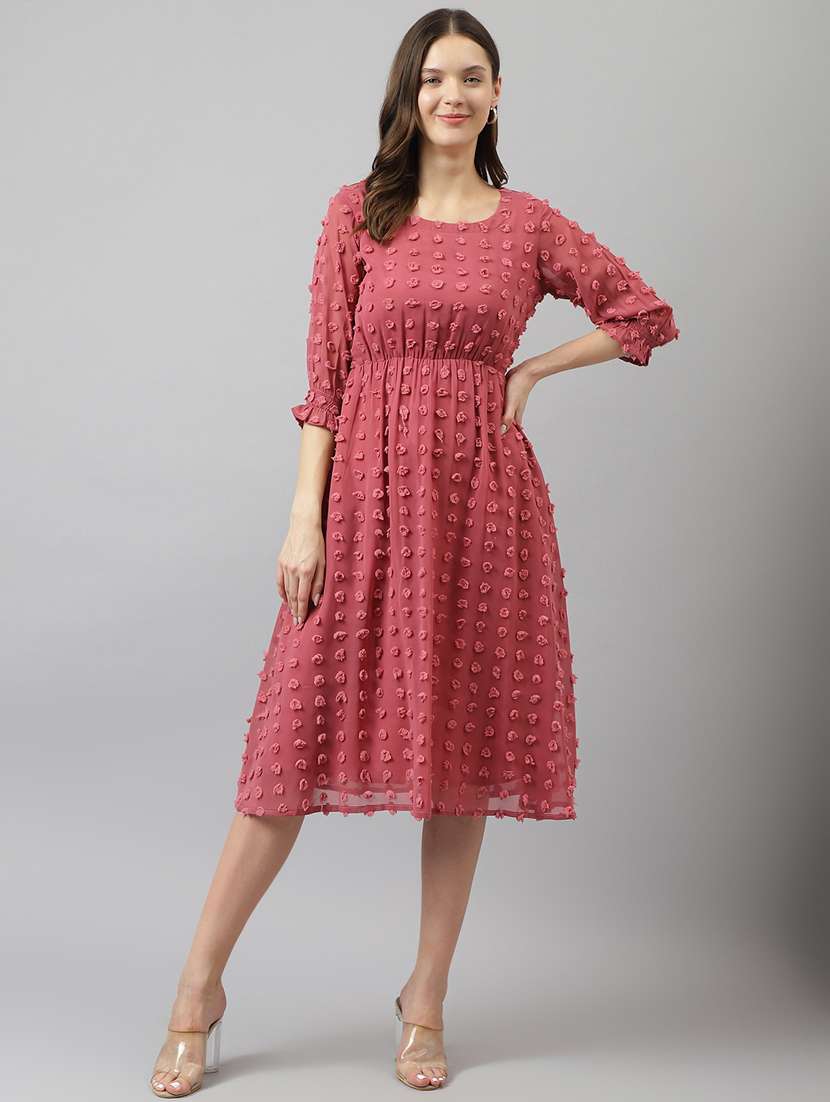 pink self designed fit & flare dress - 20288228 -  Zoom Image - 0