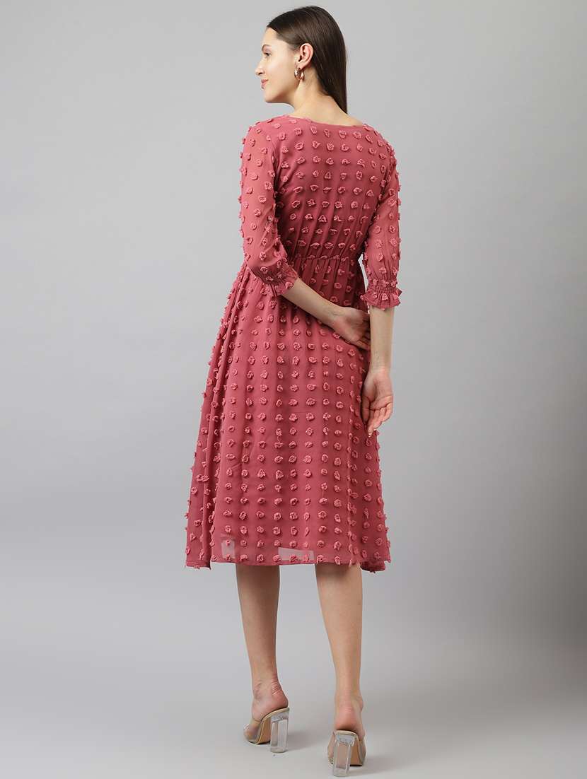 pink self designed fit & flare dress - 20288228 - Standard Image - 3