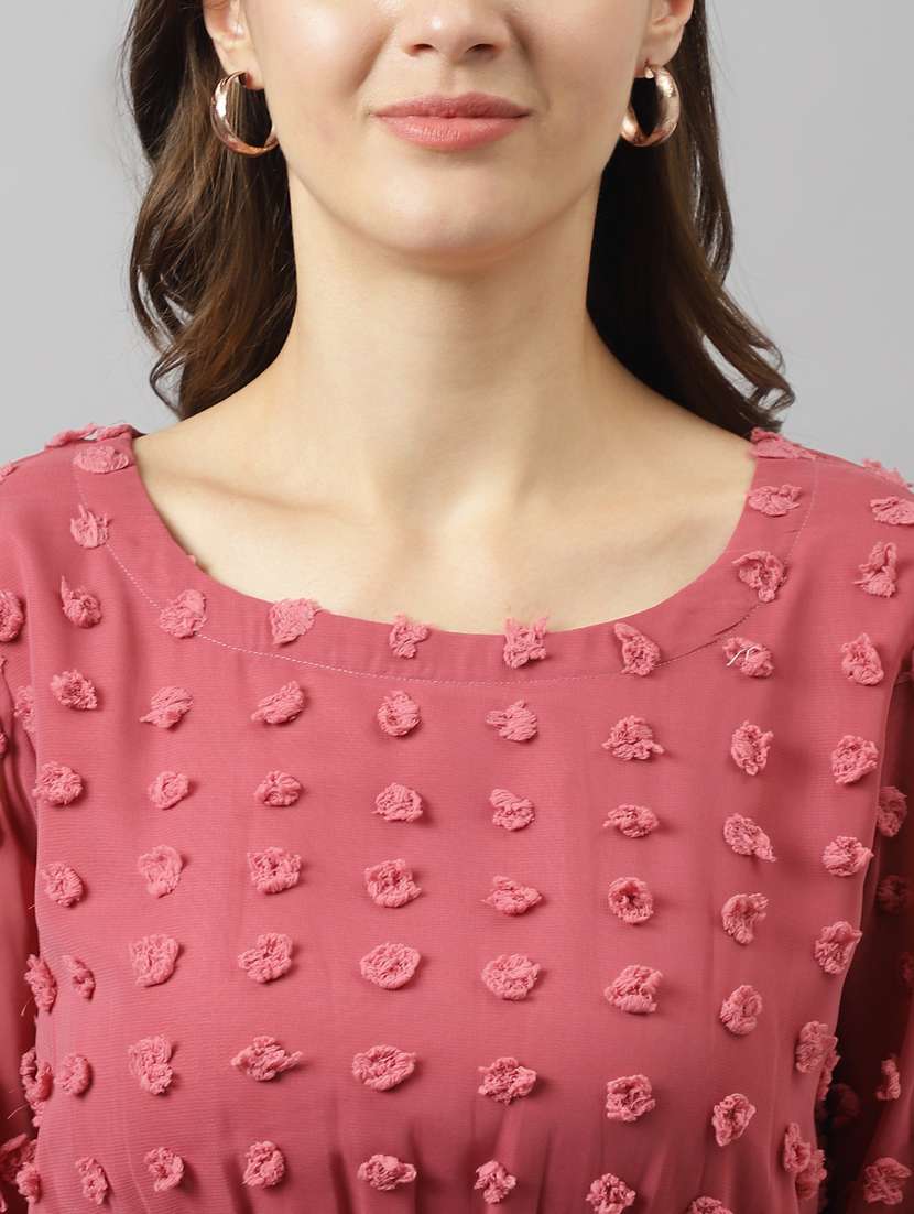 pink self designed fit & flare dress - 20288228 - Standard Image - 5