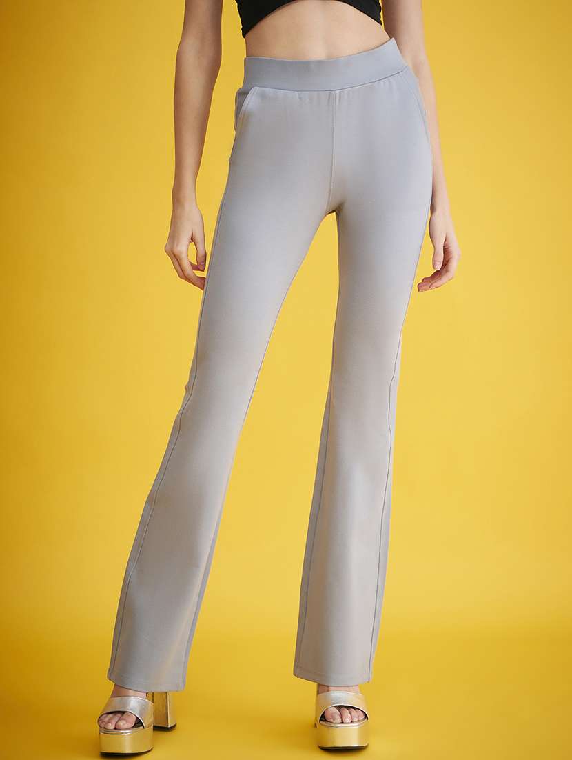 grey solid bootcut full length trouser