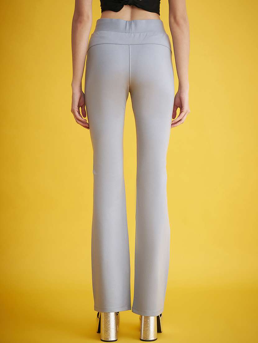 grey solid bootcut full length trouser - 20288402 -  Standard Image - 3
