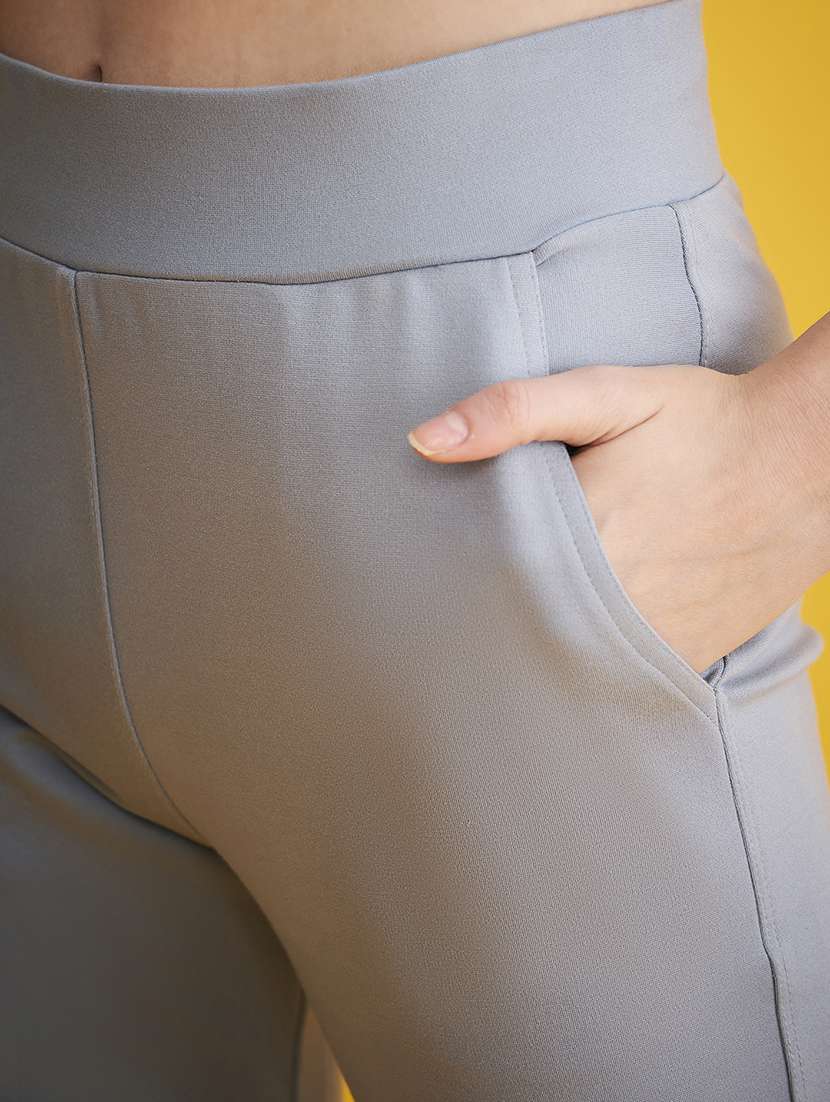 grey solid bootcut full length trouser - 20288402 -  Standard Image - 5