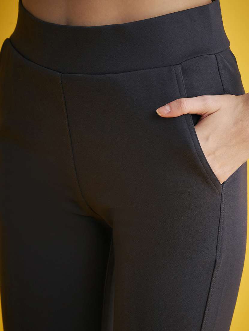 black solid boot cut trouser - 20288403 -  Standard Image - 5