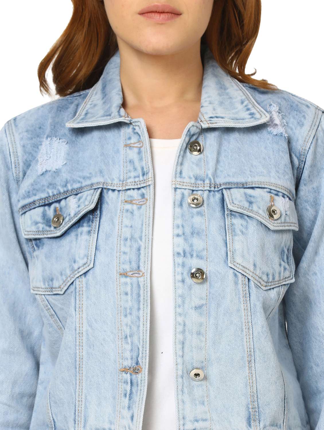 women light blue solids denim jacket - 20288970 -  Standard Image - 5