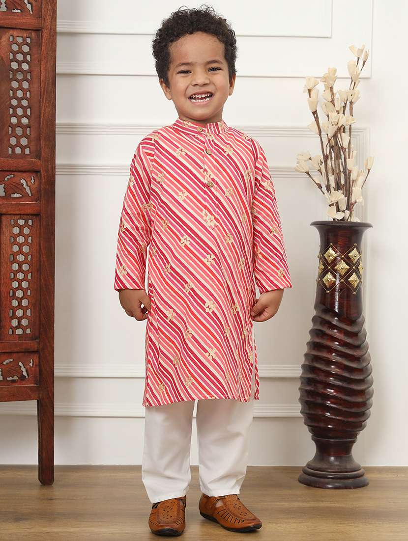 boy red striped kurta set