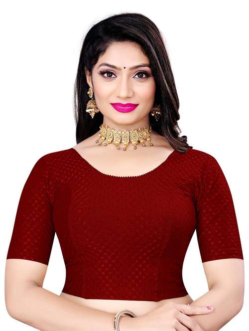 women maroon self design stitched blouse