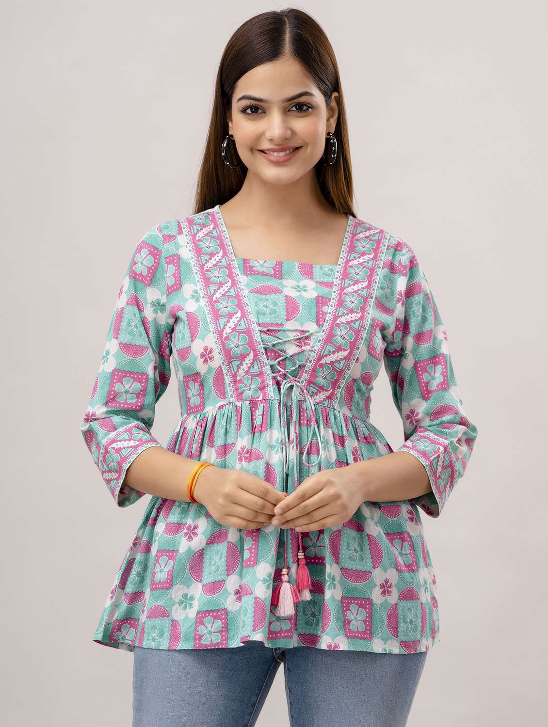 turquoise printed flared tunic