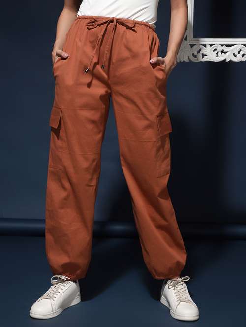 women solid relaxed fit cargo - 20289775 -  Standard Image - 0