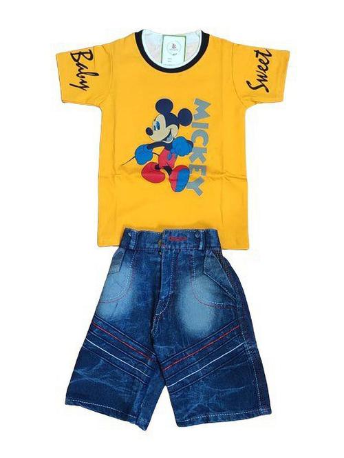 yellow cotton blend shorts set - 20290980 - Standard Image - 0
