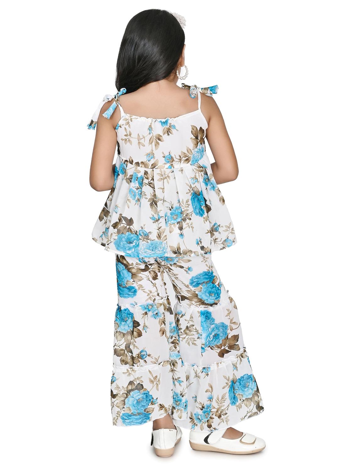 girls floral printed flared kurta & sharara set - 20291103 - Standard Image - 3