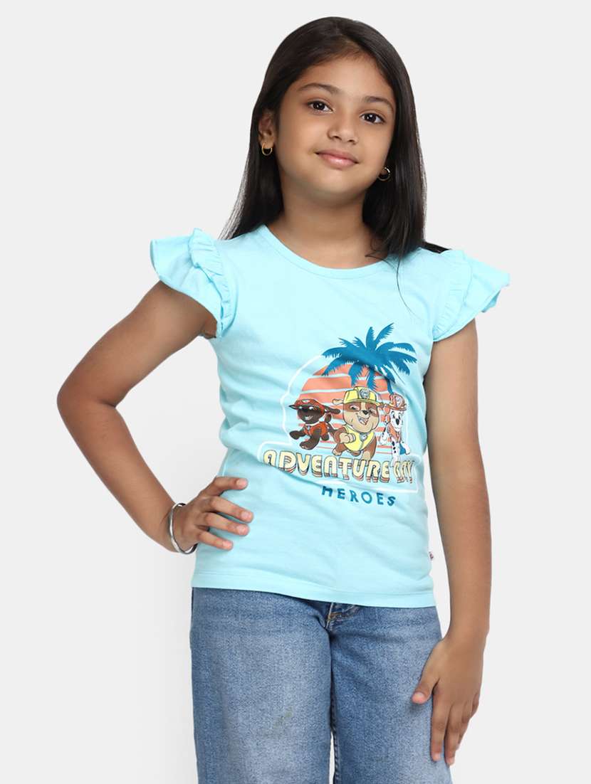 girls blue cotton regular tee