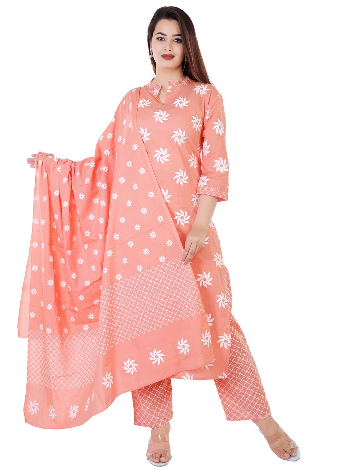 peach colored kurta pant set - 20291330 - Zoom Image - 0