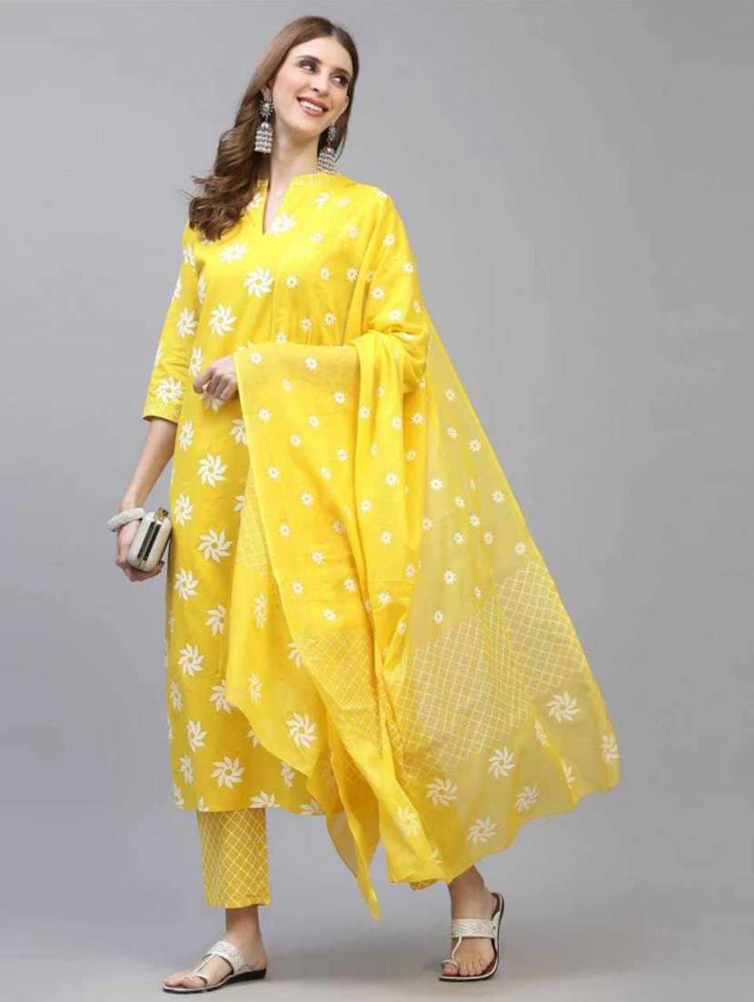 yellow colored kurta pant set - 20291332 -  Zoom Image - 0