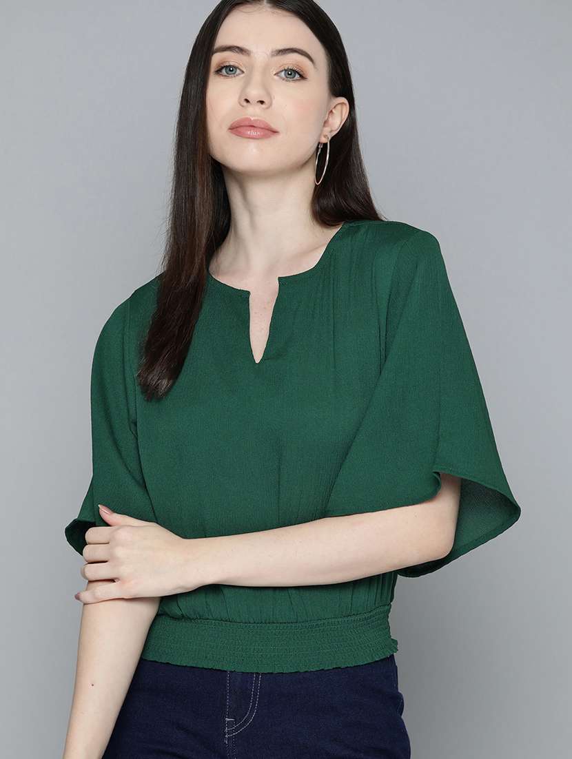 women's crop notch neck top