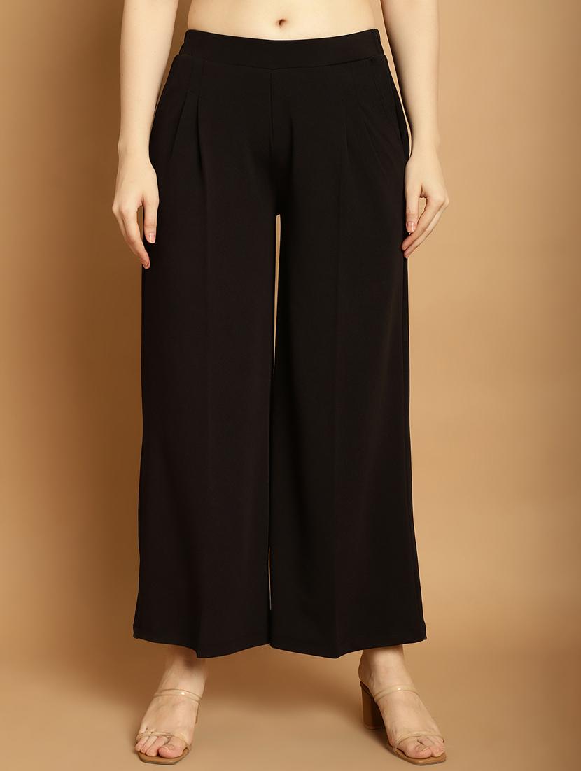 black solid wide leg ankle length trouser - 20291754 - Zoom Image - 0