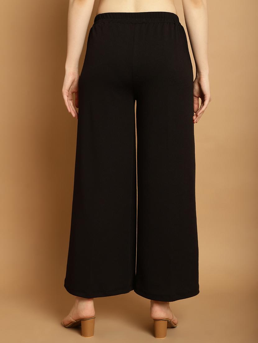 black solid wide leg ankle length trouser - 20291754 - Standard Image - 3