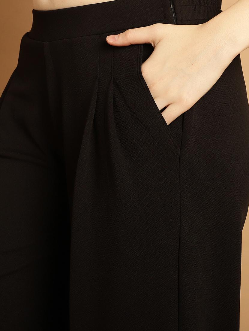 black solid wide leg ankle length trouser - 20291754 - Standard Image - 5