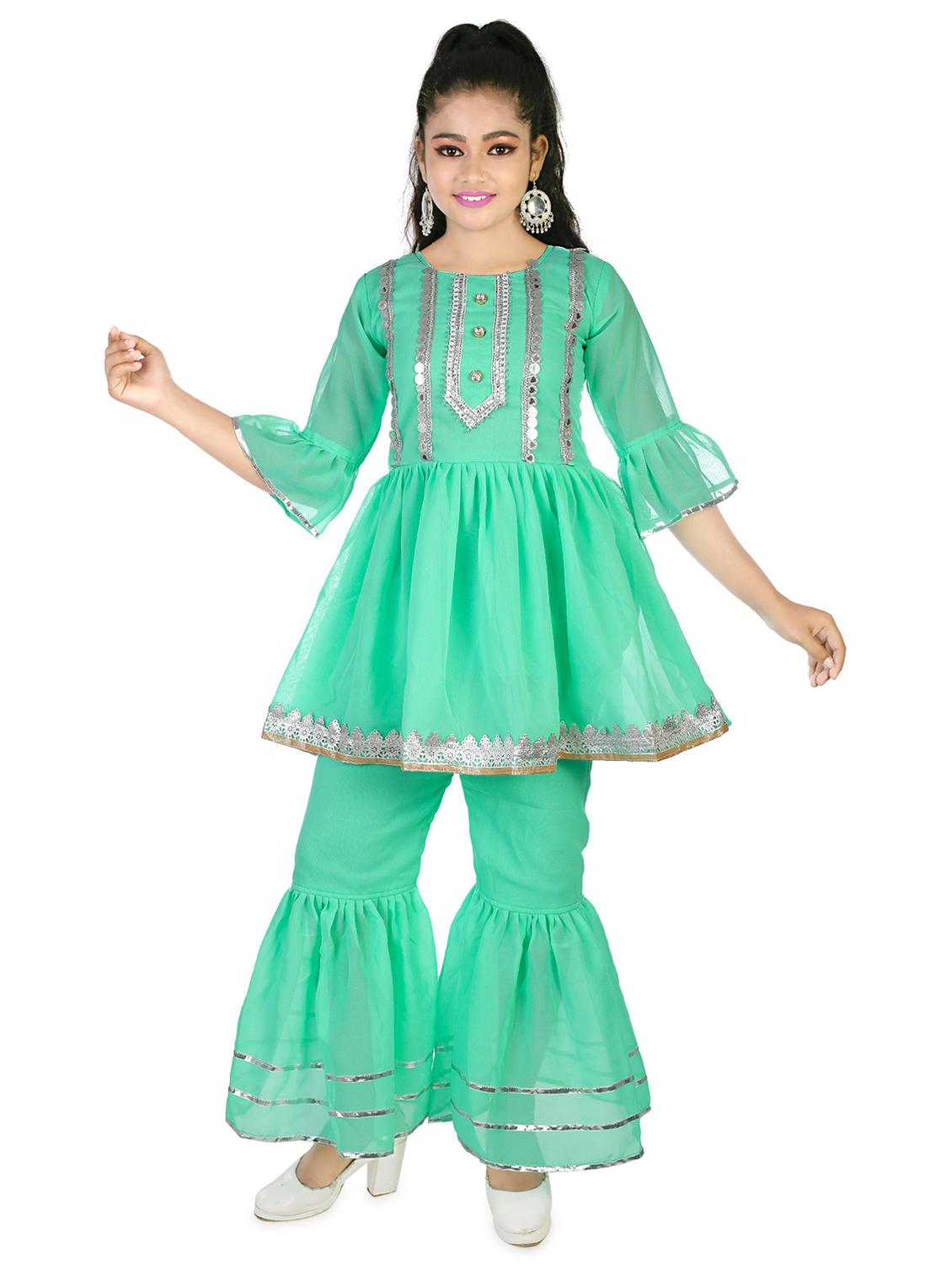 girls green embellished kurta sharara set - 20292805 -  Zoom Image - 0