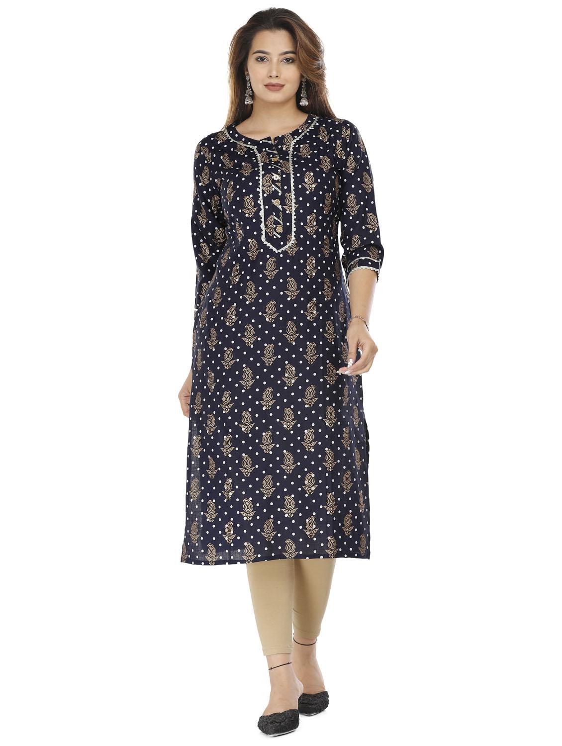navy blue colored straight kurta - 20292925 - Zoom Image - 0