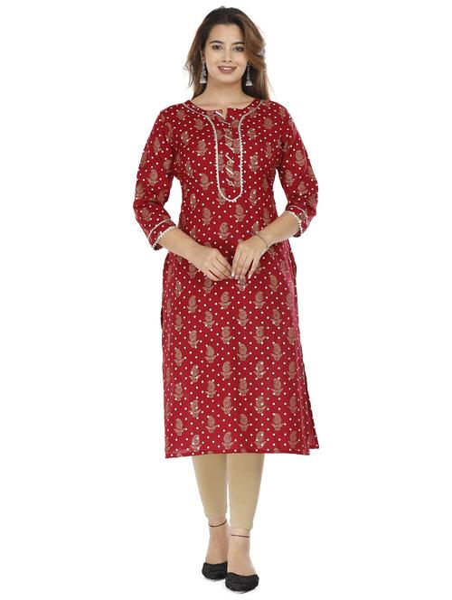 maroon colored straight kurta - 20292926 - Standard Image - 0