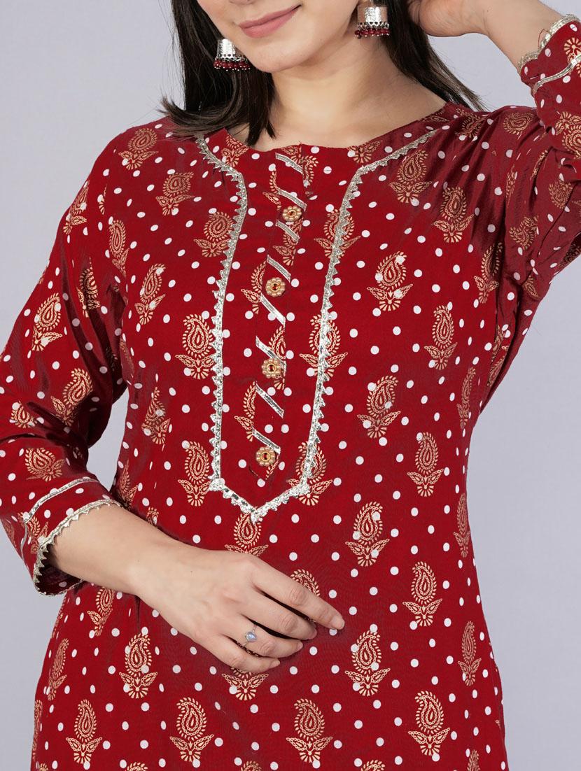 maroon colored straight kurta - 20292926 - Standard Image - 3