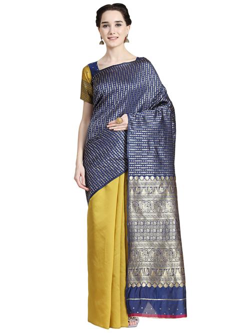 navy blue half & half banarasi saree with blouse - 20293913 - Standard Image - 0