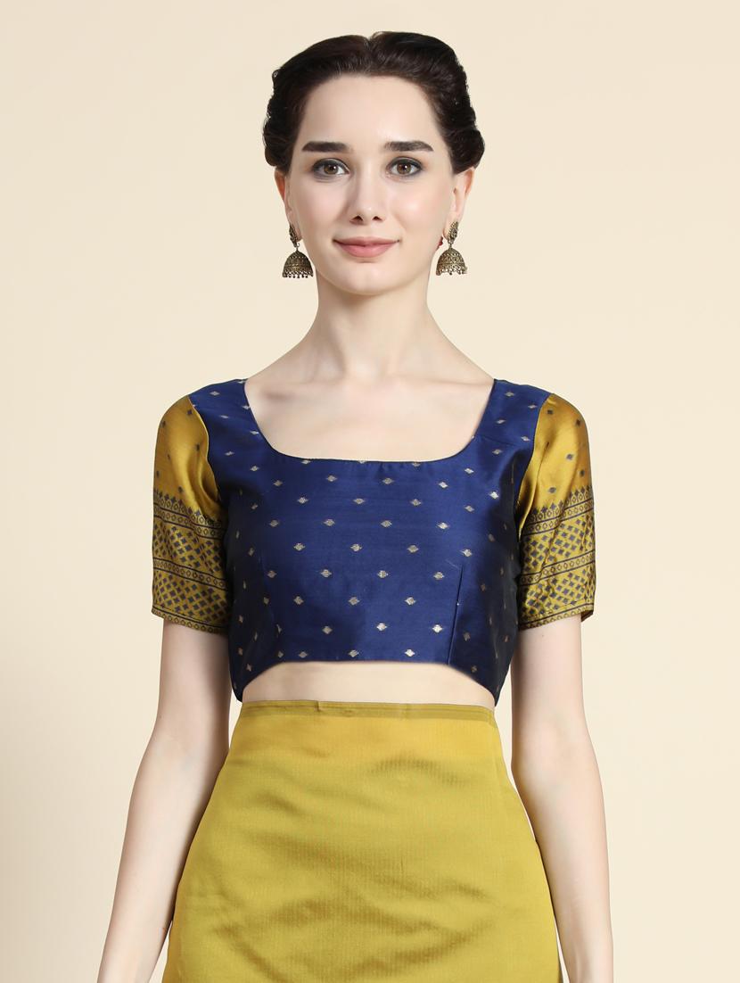navy blue half & half banarasi saree with blouse - 20293913 - Standard Image - 3