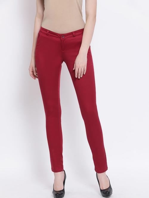 red solid cigarette pants trouser - 20294235 - Standard Image - 0