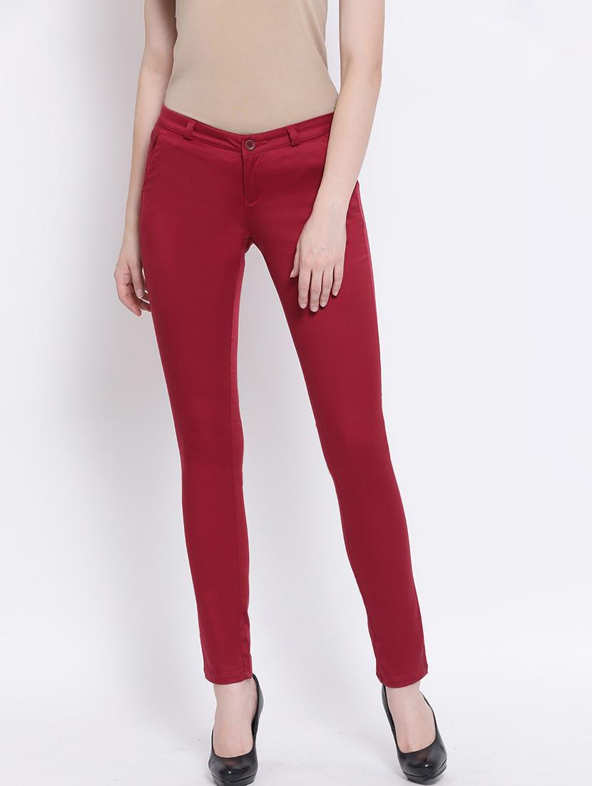 red solid cigarette pants trouser - 20294235 - Zoom Image - 0