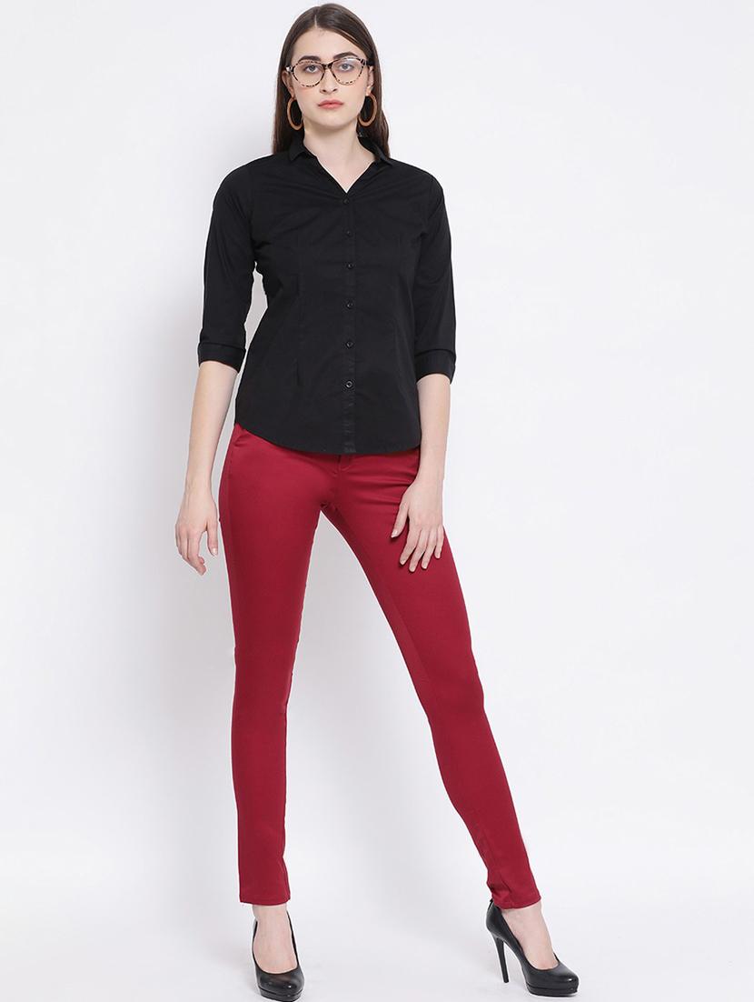 red solid cigarette pants trouser - 20294235 - Standard Image - 3