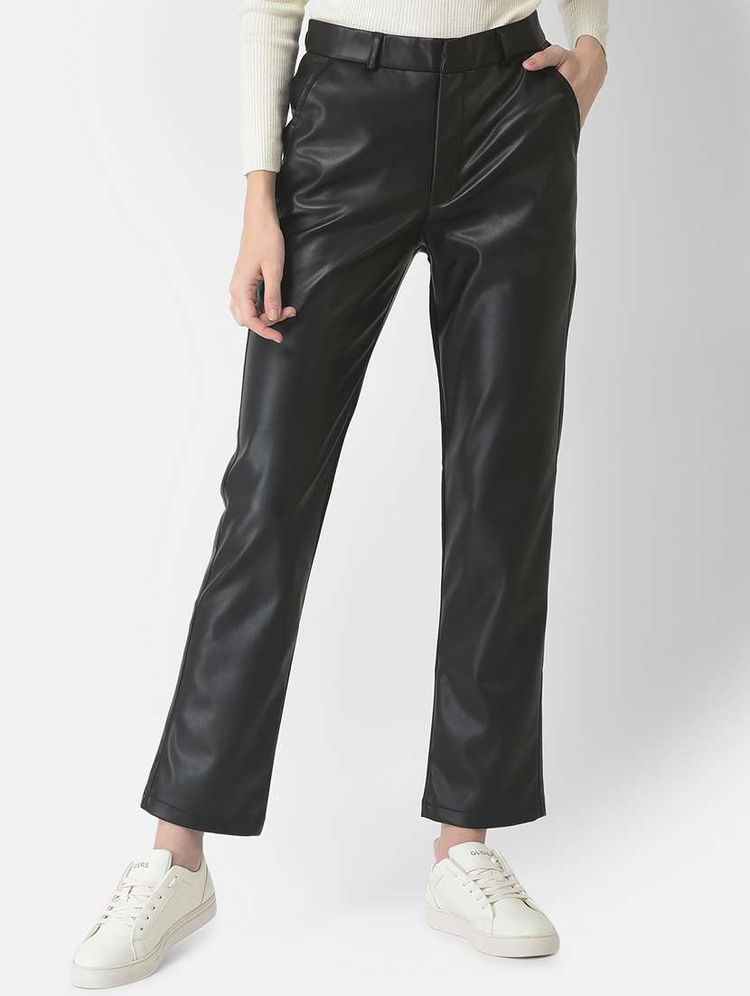 black solid flat front trousers 