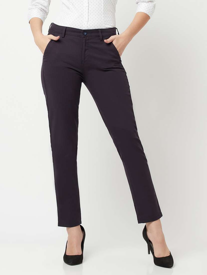 purple solid cigarette pants
