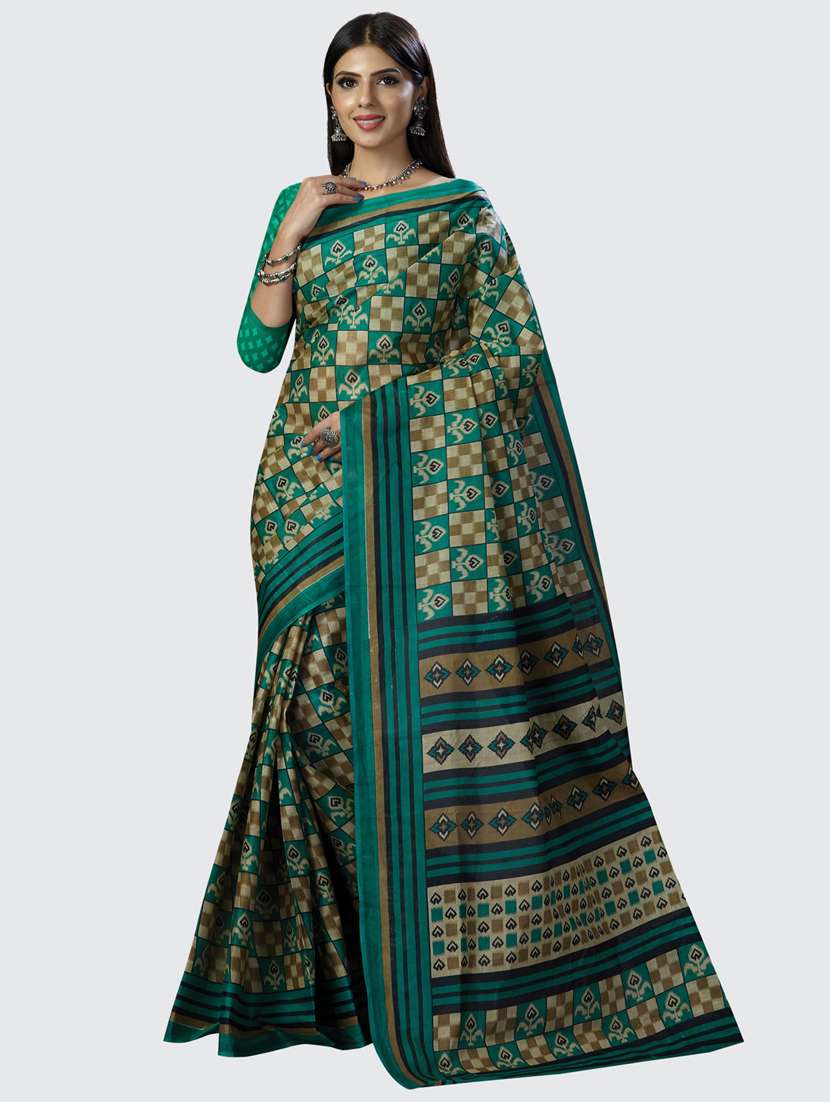 women green cotton hnadloom saree with blouse - 20294851 - Zoom Image - 0