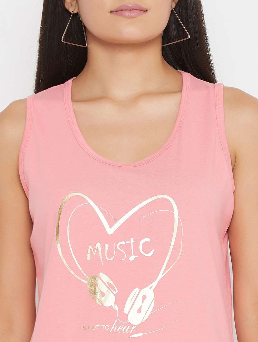 women pink printed cotton blend tank top - 20294866 -  Standard Image - 5