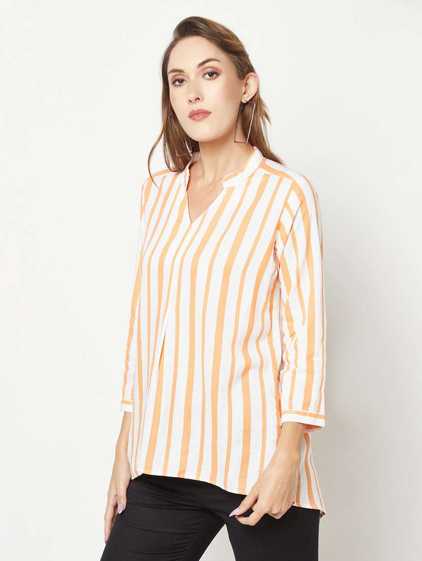 women multi color striped cotton blend regular top