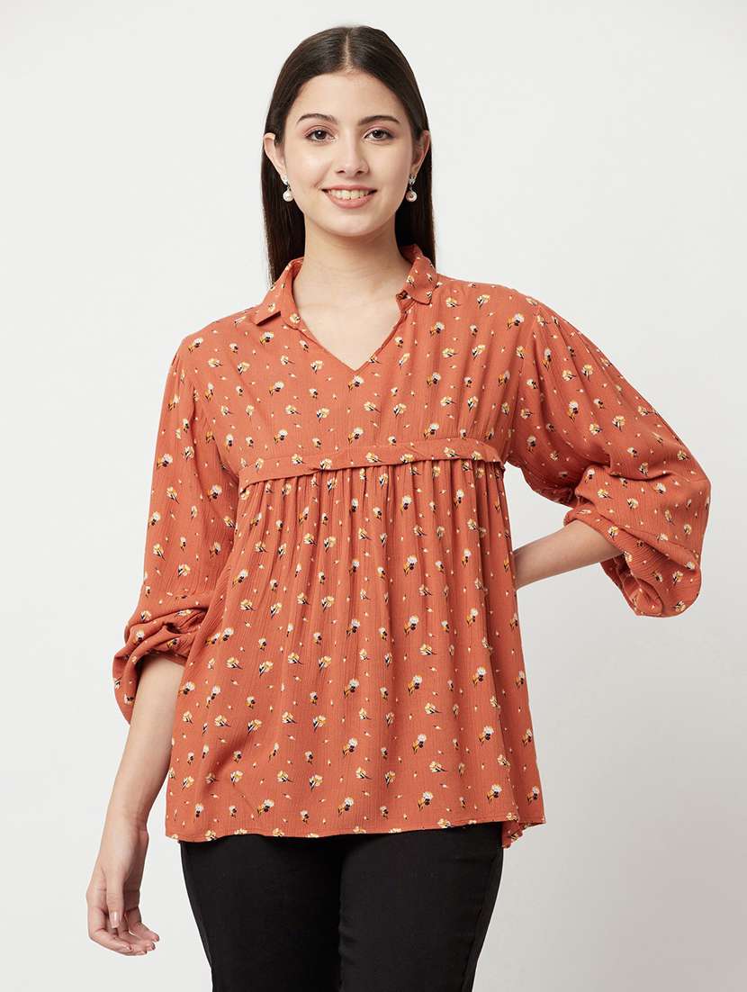women orange viscose regular top