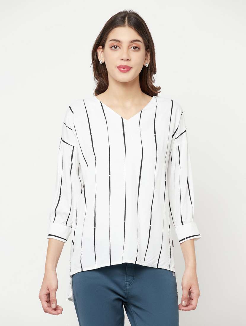 women striped white viscose top
