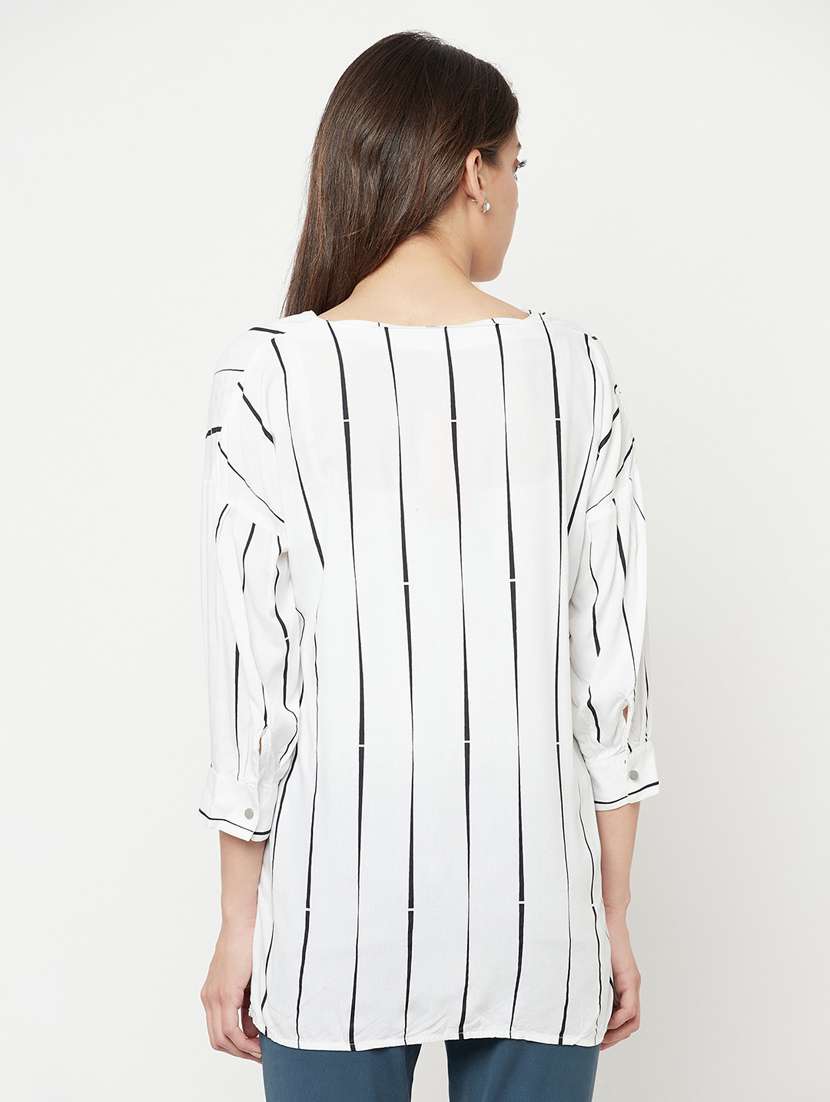 Women Striped White Viscose Top - 20294929 -  Standard Image - 3