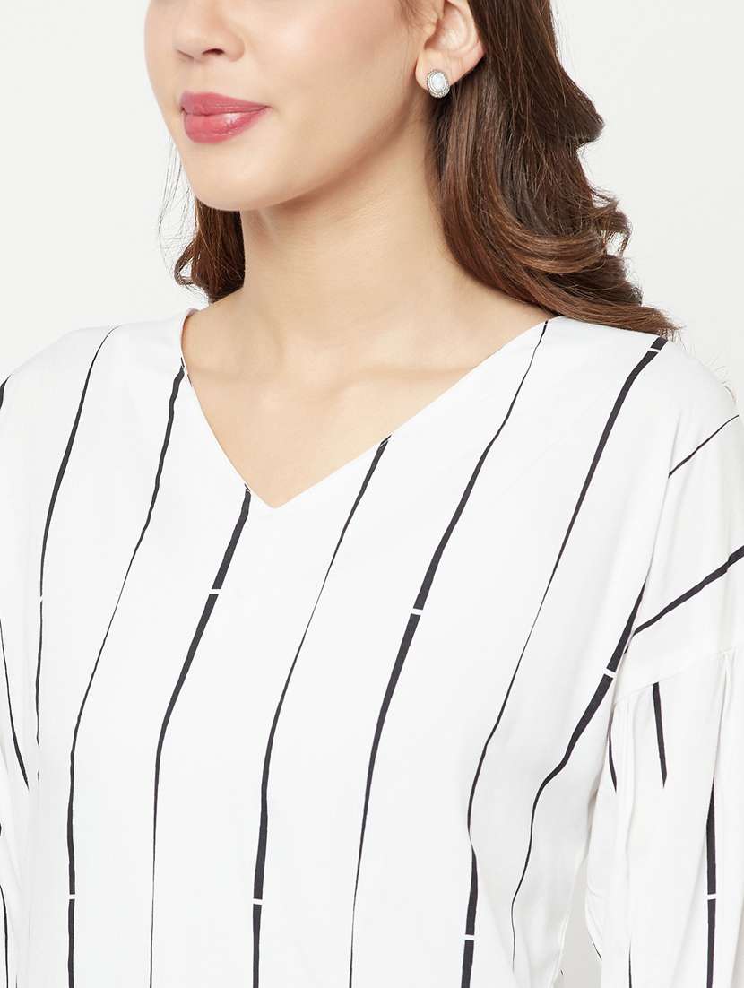 Women Striped White Viscose Top - 20294929 -  Standard Image - 5
