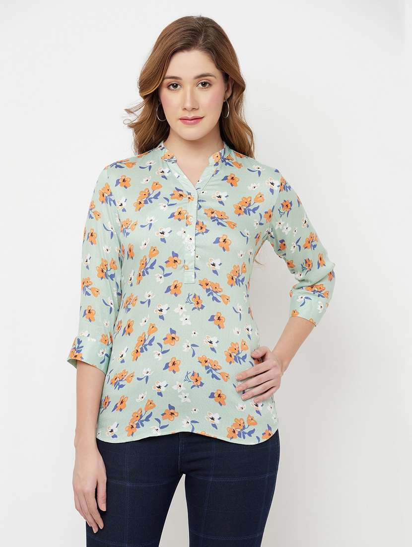 neo mint floral print regular tunic