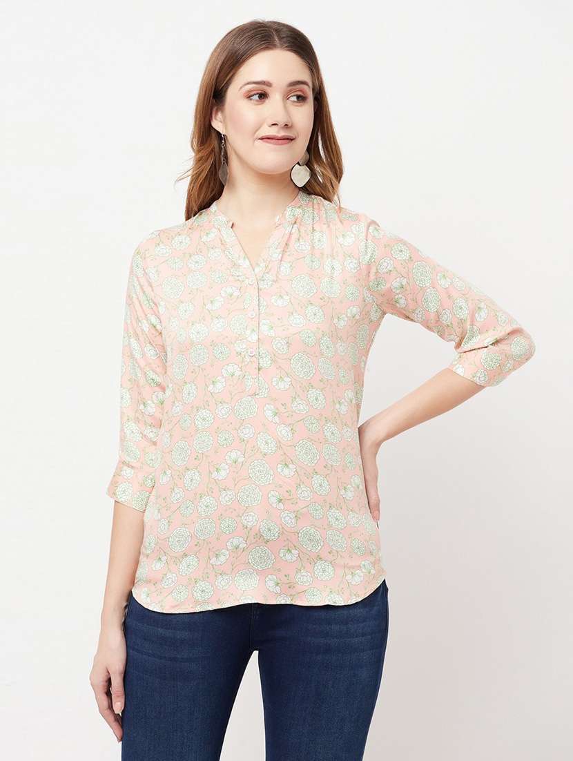 mandarin neck floral printed regular top