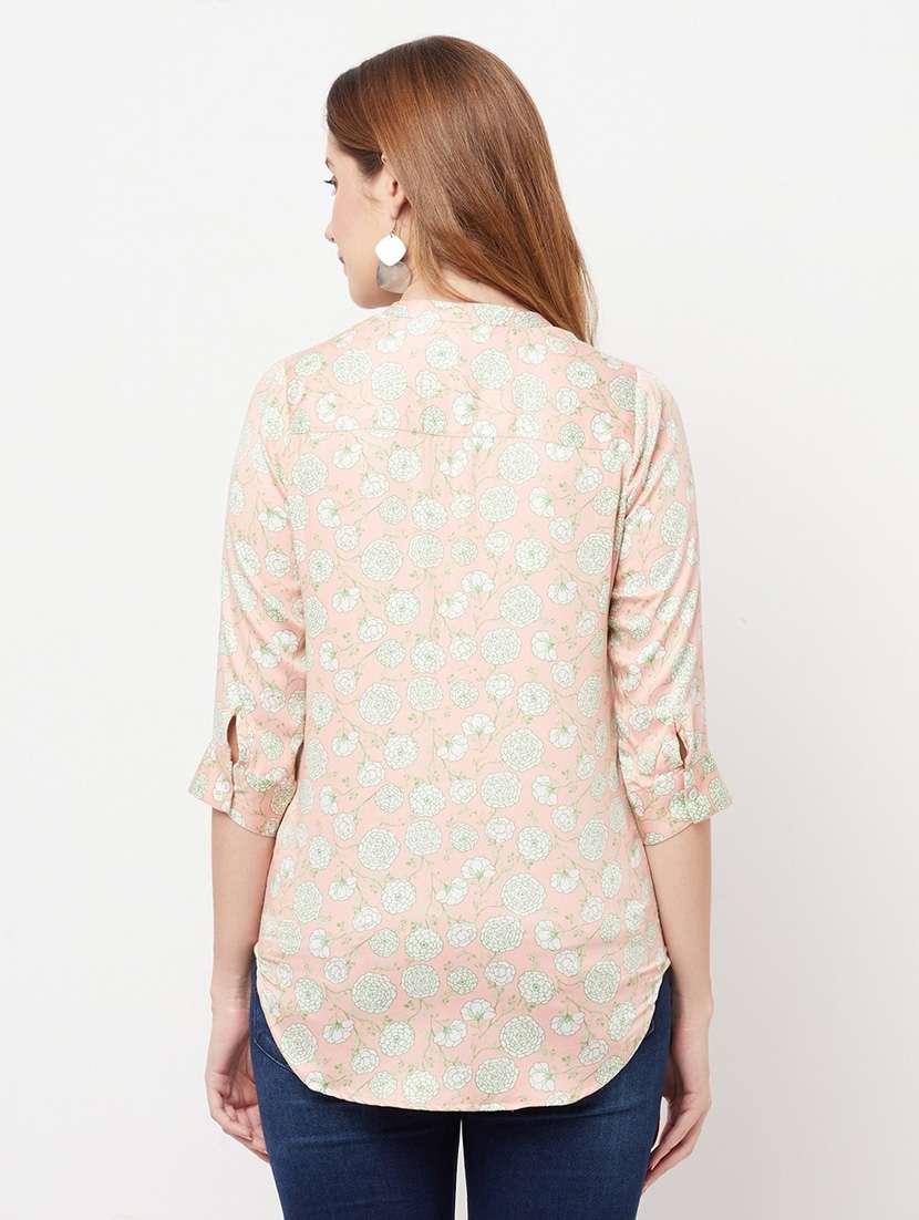mandarin neck floral printed regular top - 20294947 -  Standard Image - 3